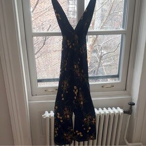 Reformation Mademoiselle Sofi Navy Floral Jumpsuit with Yellow & Pink Accents 2